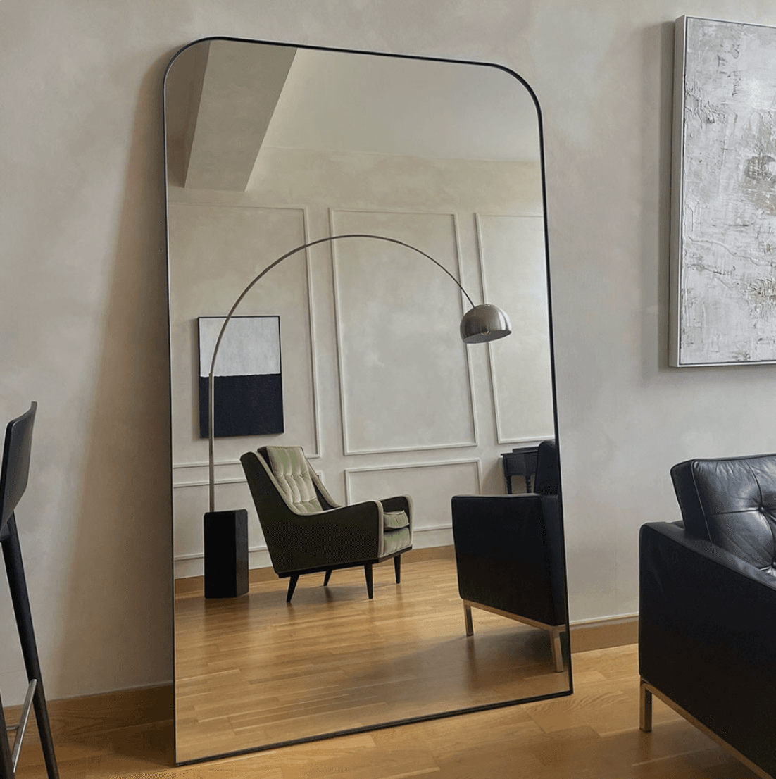 Rectangular mirrors with black frame curved edges — 2